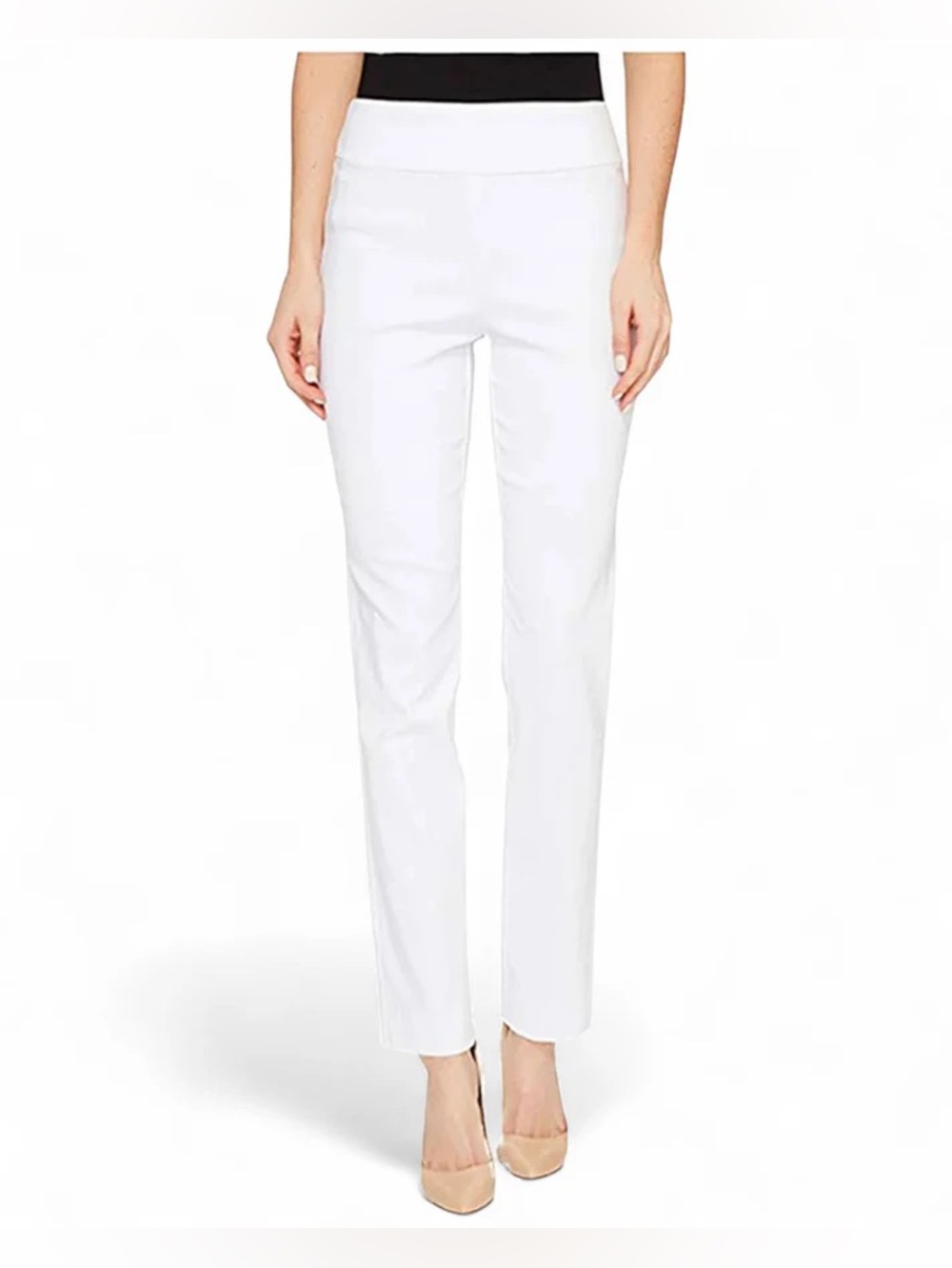 NWT KRAZY LARRY $135 Stretch WHT Denim Pull-On Ankle Comfort Pant Womens 2